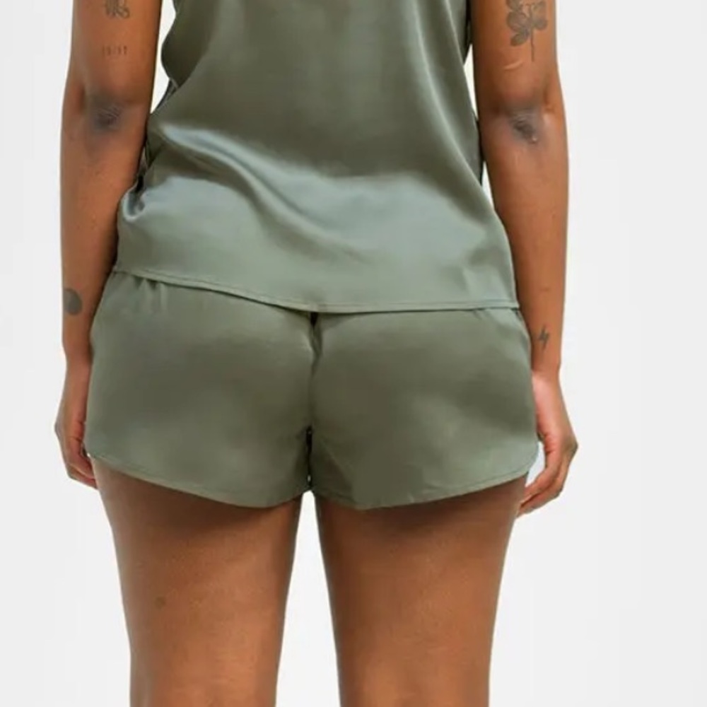 New Large Ettitude Green Sateen Pajama Lounge Shorts Bamboo - Picture 3 of 13